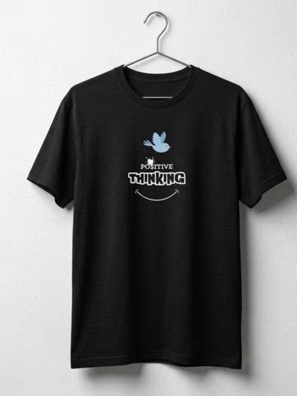 Black Short Sleeve Tee with Light Blue Bird Graphic